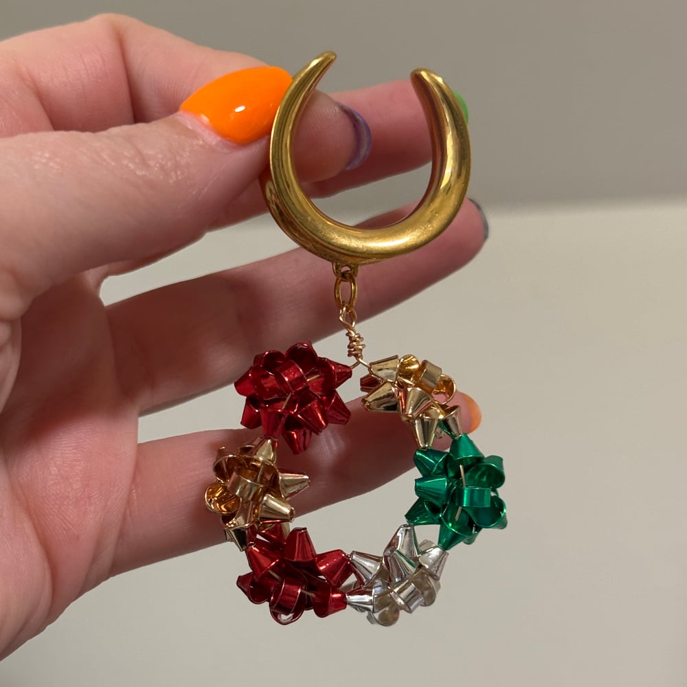 Image of Holiday Bow Hoops (sizes 4g-2")