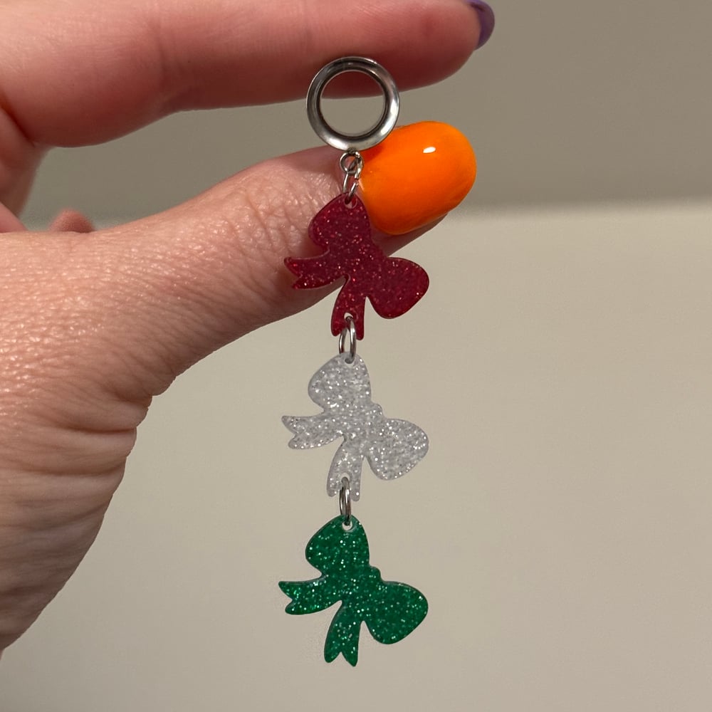 Image of Holiday Glitter Bow Dangles (sizes 4g-2")
