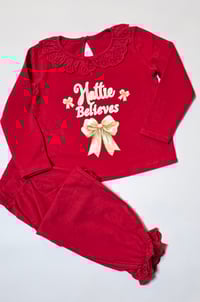 Personalised Bow believe red frill pyjamas 