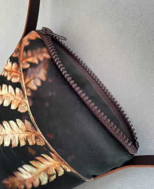 Image of Golden fern frond, crossbody velvet and waxed canvas phone bag