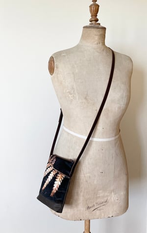 Image of Golden fern frond, crossbody velvet and waxed canvas phone bag