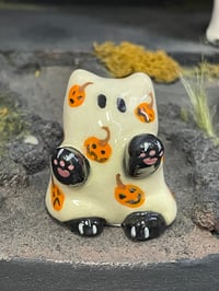 Ghosty cat- black w/ jack-o-lanterns