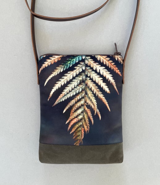 Image of Fern, crossbody velvet and waxed canvas phone bag