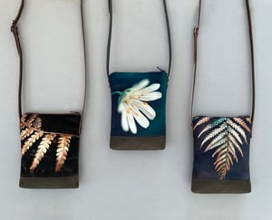 Image of Stitchwort flower, crossbody velvet and waxed canvas phone bag