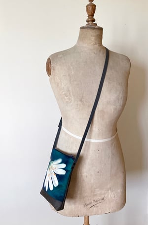 Image of Stitchwort flower, crossbody velvet and waxed canvas phone bag