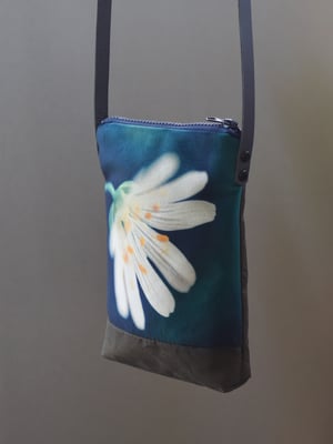 Image of Stitchwort flower, crossbody velvet and waxed canvas phone bag