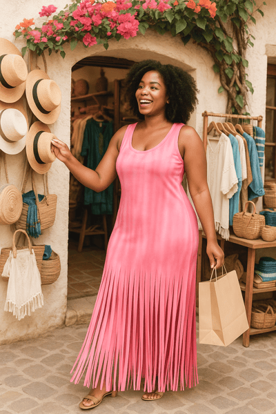 Image of Pink Long Fringed Dress 