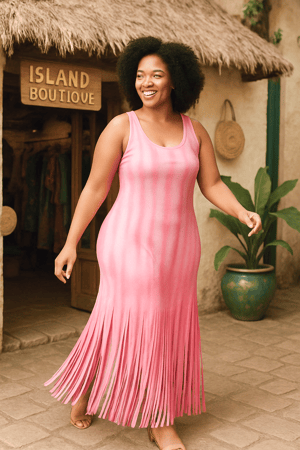 Image of Pink Long Fringed Dress