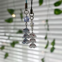 Image 4 of Blue Triple Stack Ghost Bead Phone Strap & Charm
