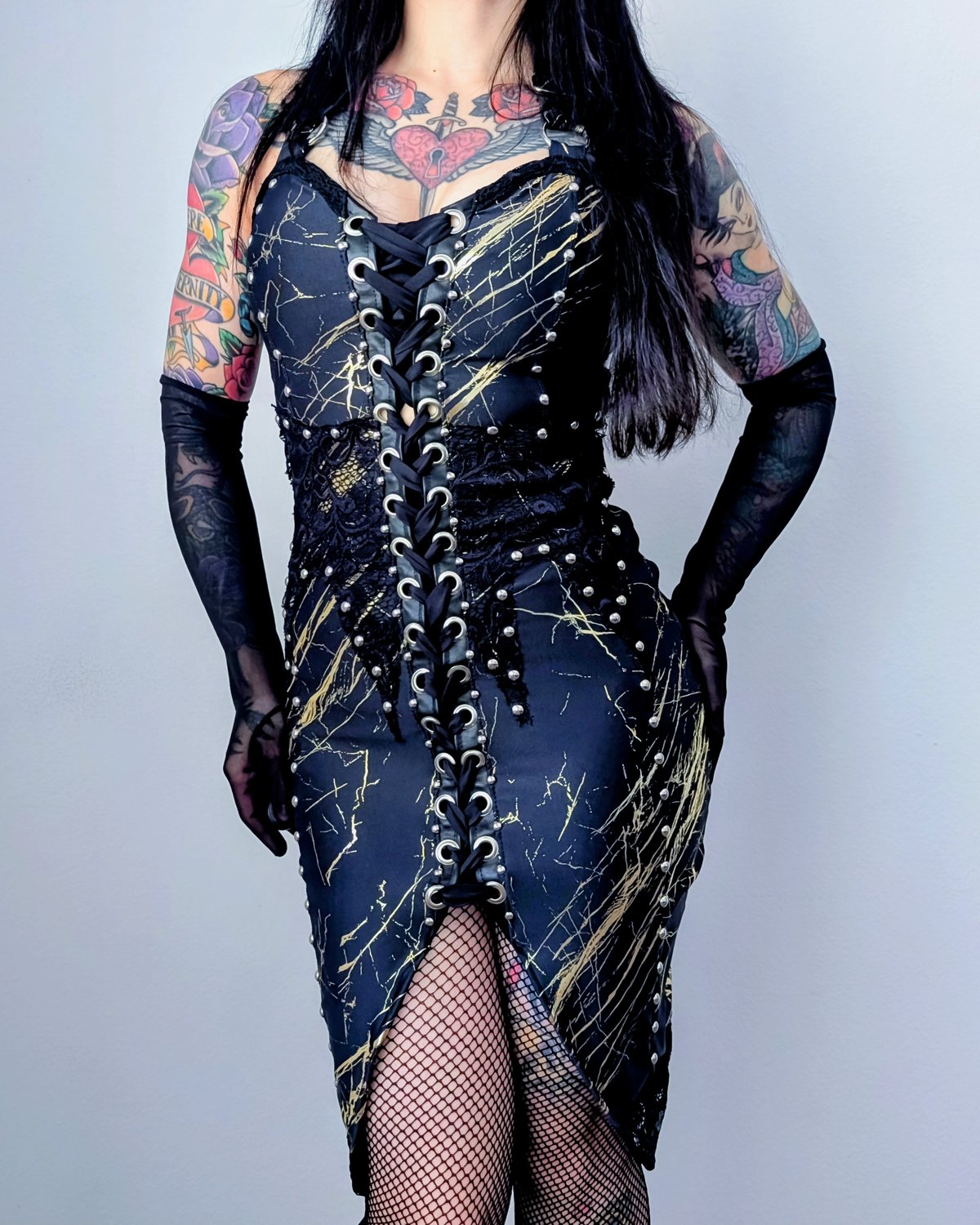 Liquid Marble Bodycon Laceup Dress