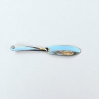 Image 5 of Beurrier coquille Saint-Jacques vintage coquillage métal inox et verre bleu 1970s 
