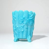 Image 1 of Ancien petit pot en verre opaline bleue fin XIXe - XXe - Opaline de foire - Portieux