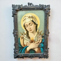 Image 1 of Cadre miniature de la Vierge Marie lithographie polychrome XIXe