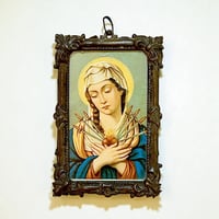 Image 2 of Cadre miniature de la Vierge Marie lithographie polychrome XIXe