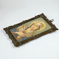 Image 5 of Cadre miniature de la Vierge Marie lithographie polychrome XIXe