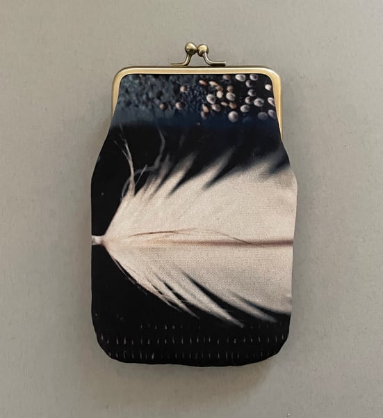 Image of White feather and barnacles, velvet glasses case with kisslock frame