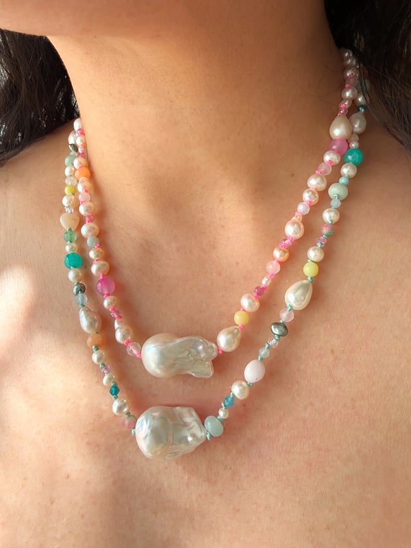 Image of Bright Multi Gem Pearl Necklace