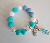 Turquoise and blue owl Wristlet keychain 