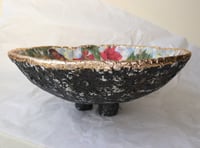Image 5 of Handmade Paper Mache Bowl with Red Flowers | Rustic Art Decor with Gold Edge