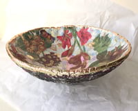 Image 6 of Handmade Paper Mache Bowl with Red Flowers | Rustic Art Decor with Gold Edge
