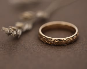 Image of 9ct gold 4mm ‘Olive leaf’ engraved court ring