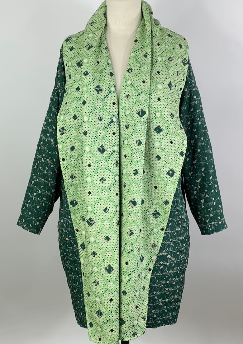 Image of Green Grid Shawl Collar Coat