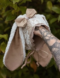 Image 1 of Luxury Lace and fleece Winter bunny baby bonnet