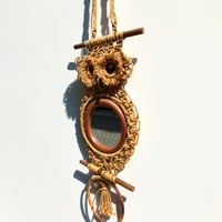 Image 3 of Miroir hibou porte-serviette 60/70 macramé corde & bois  vintage bohème chic