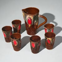 Image 2 of Service Vallauris vintage années 50/60 – pichet + 6 verres, céramique Fat Lava
