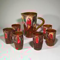 Image 1 of Service Vallauris vintage années 50/60 – pichet + 6 verres, céramique Fat Lava