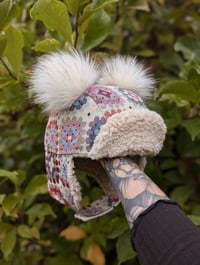 Image 1 of Granny square tapestry Pom Pom Trapper Hat
