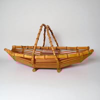 Image 2 of Corbeille à fruits vintage en bambou 1960 avec anses - panier