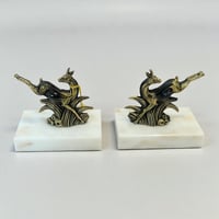 Image 2 of Deux serre-livres Art Déco Gazelles en marbre et métal bronze 1930s