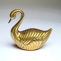 Image 1 of Figurine grand cygne en laiton – Décoration vintage années 70 