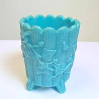 Image 2 of Ancien petit pot en verre opaline bleue fin XIXe - XXe - Opaline de foire - Portieux