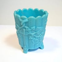 Image 4 of Ancien petit pot en verre opaline bleue fin XIXe - XXe - Opaline de foire - Portieux