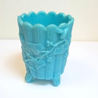 Image 5 of Ancien petit pot en verre opaline bleue fin XIXe - XXe - Opaline de foire - Portieux