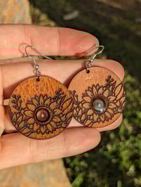 Image 2 of *NEW* Leather Sunflower Earrings