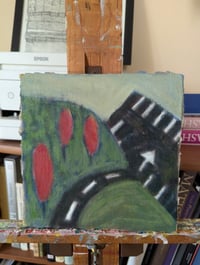 Image 2 of Fall Scene, 2025. Oil on linen. 10 x 10 inches. Unframed.