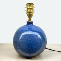 Image 4 of Lampe boule en céramique grès bleu de fer vintage signé Colette Houtmann 1970s