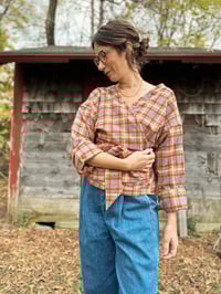 Image 1 of Reversible Flannel Wrap in Grey/Rust, Large Regular Length