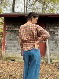 Image 2 of Reversible Flannel Wrap in Grey/Rust, Large Regular Length