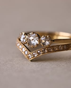 Image of 18ct yellow gold. rose-cut White Diamond Trilogy ring (LON226)