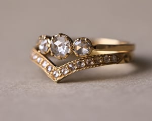 Image of 18ct yellow gold. rose-cut White Diamond Trilogy ring (LON226)