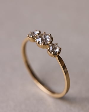 Image of 18ct yellow gold. rose-cut White Diamond Trilogy ring (LON226)