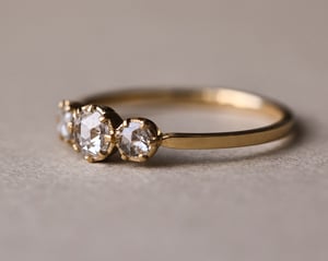 Image of 18ct yellow gold. rose-cut White Diamond Trilogy ring (LON226)