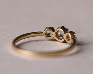 Image of 18ct yellow gold. rose-cut White Diamond Trilogy ring (LON226)