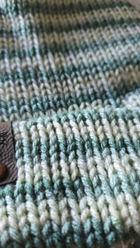 Image 2 of Teal and cream stripe knit beanie