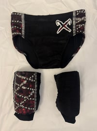Image 2 of Red/Silver Ring Worn Villain Trunks & Knee Pads