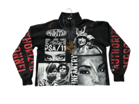 Image 1 of  Sade black samurai black panther party screen print quarter zip champion black upcycled sweatshirt 